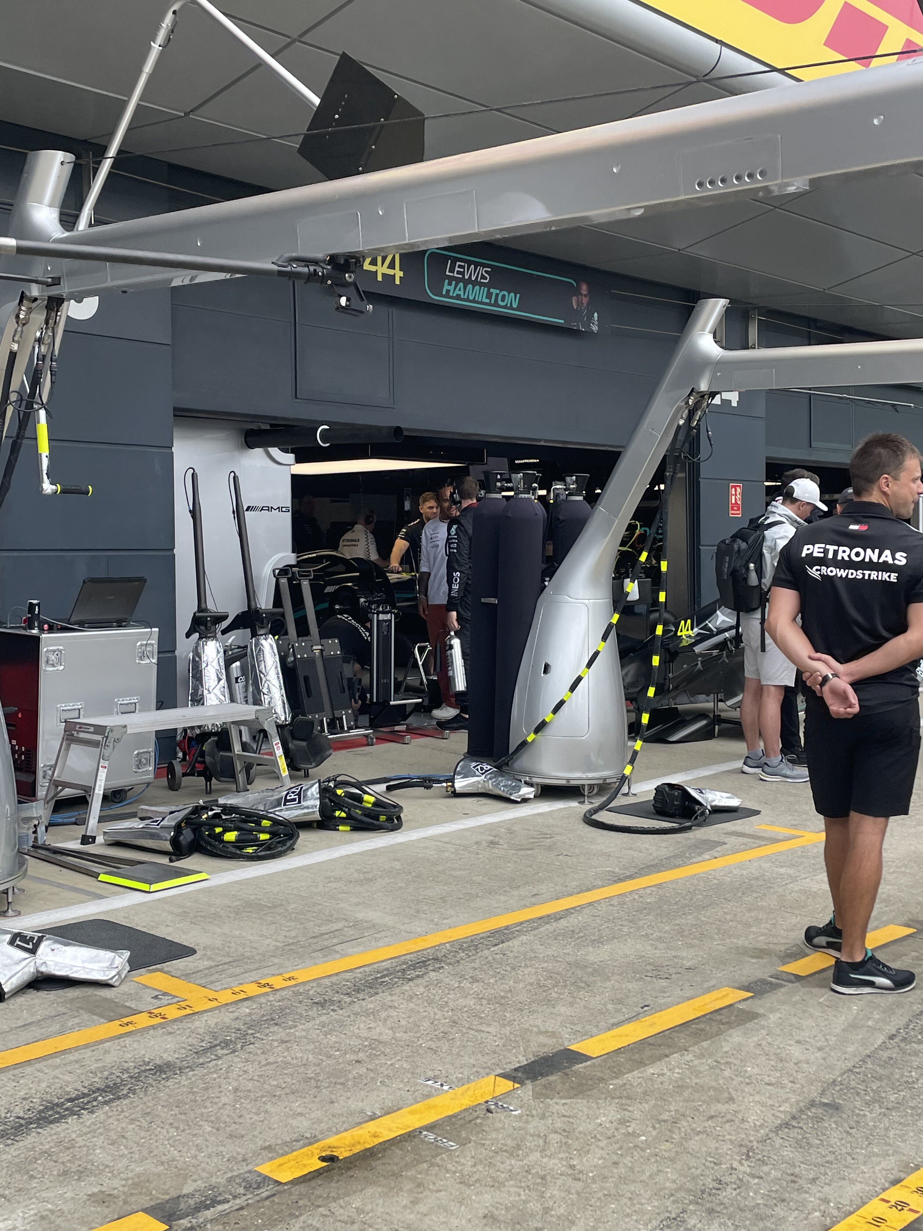 F1 pit lane scene