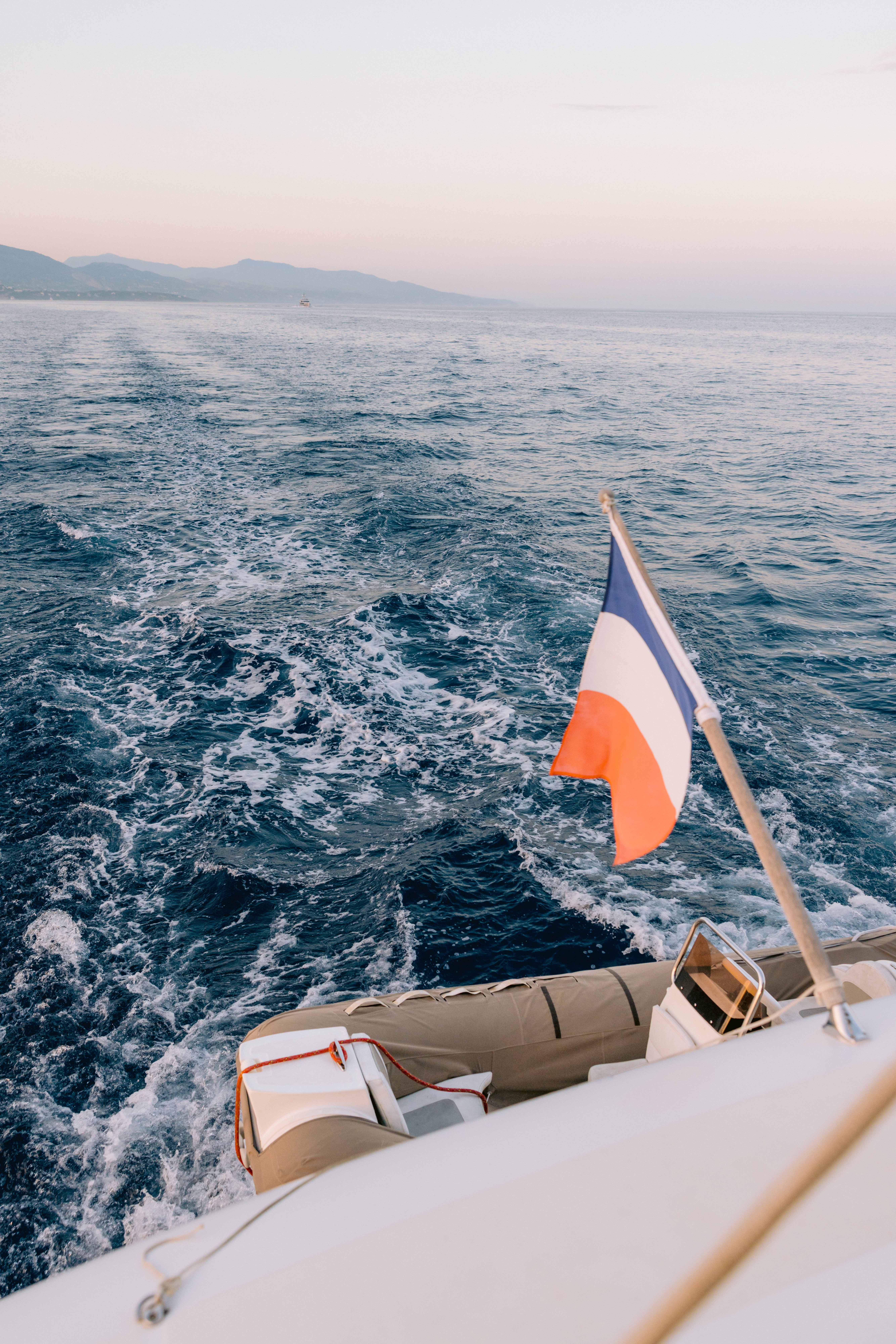 French flag, Mediterranean at dusk